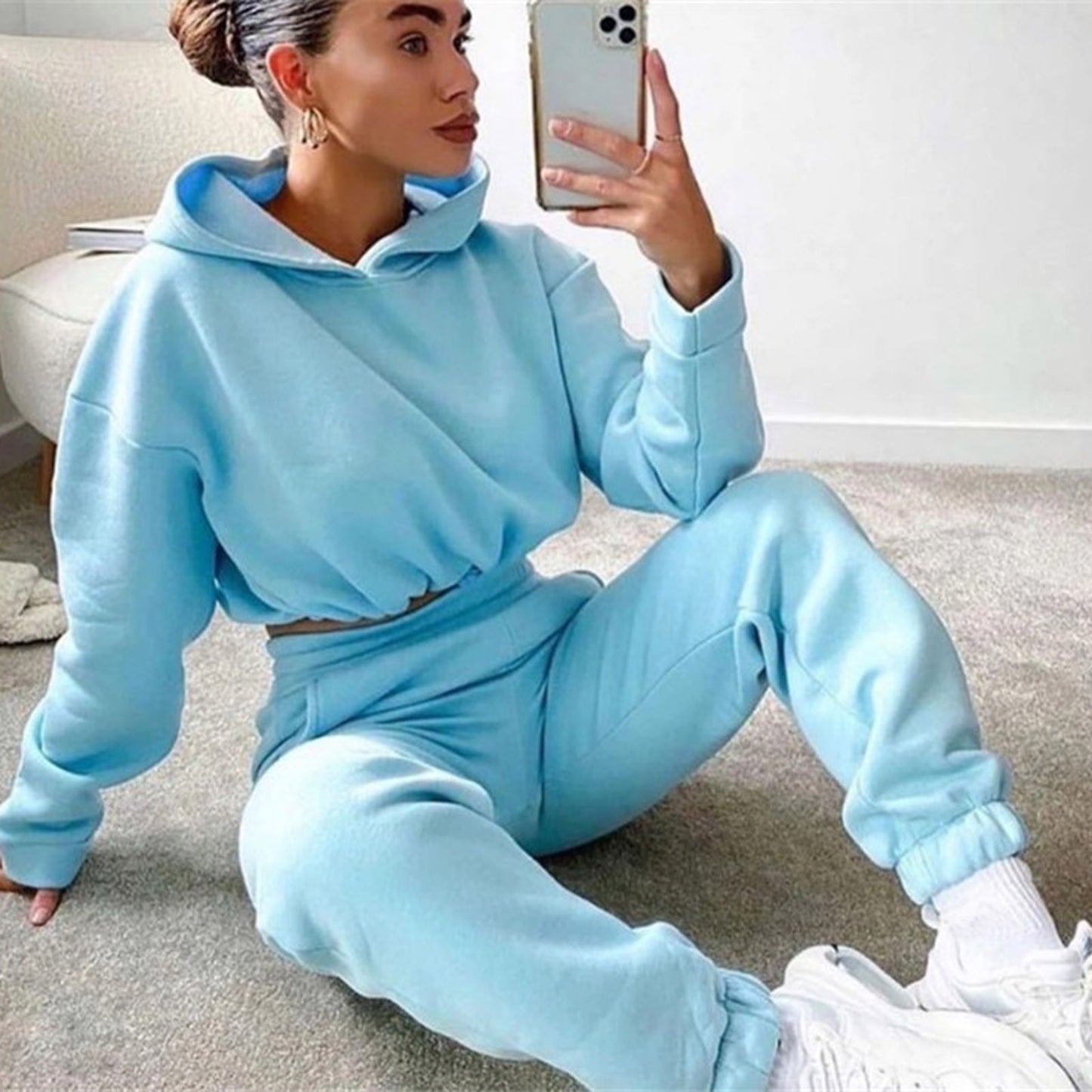 2 Piece Sexy Long Sleeve Hoodie Sportswear