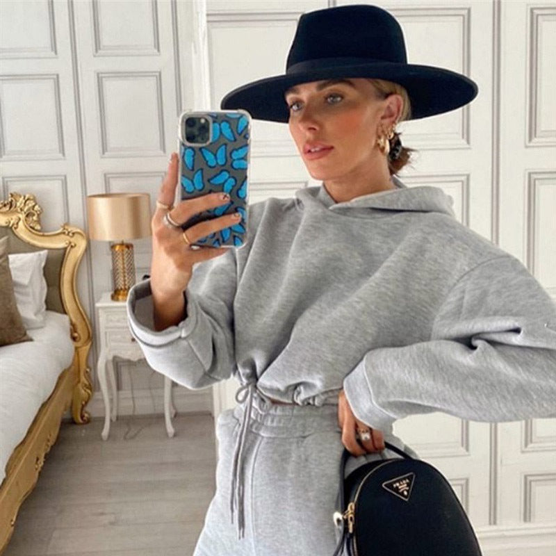 2 Piece Sexy Long Sleeve Hoodie Sportswear